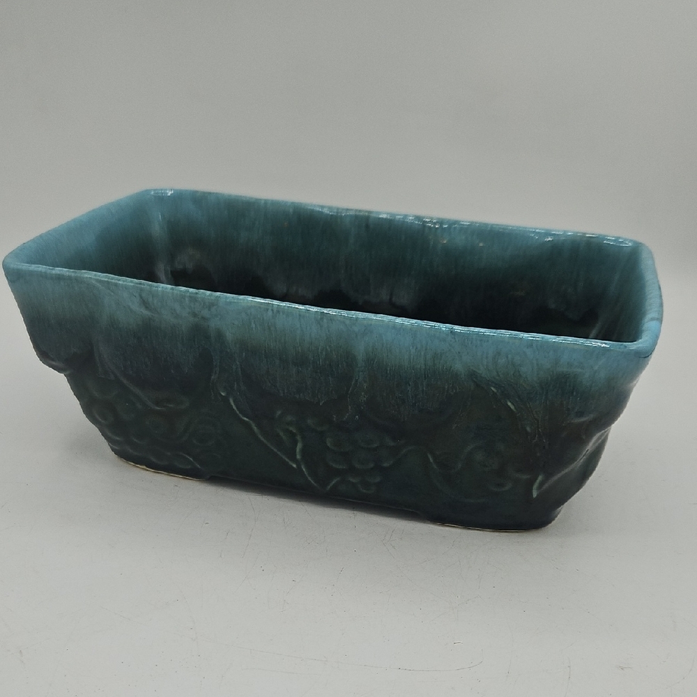 Vintage Hull Pottery Blue-Green Fruit Glazed Ceramic Planter